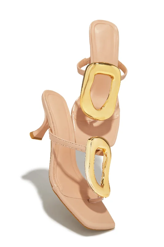 Aelin Thong Strap Mid Heel Mules - Nude