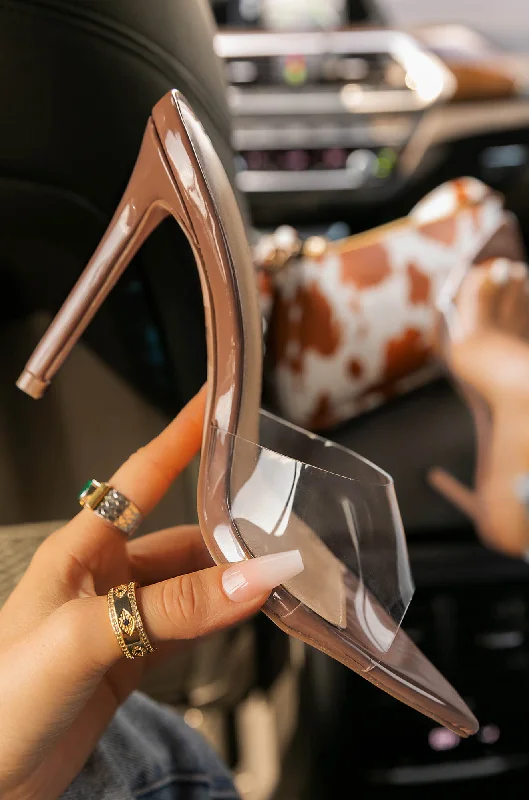 Beauty Blogger Clear Strap Heel Mules - Camel