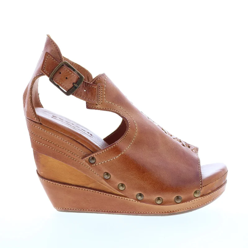 Bed Stu Julissa F399006 Womens Brown Leather Hook & Loop Wedges Heels Shoes