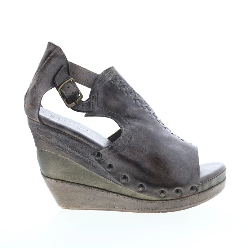 Bed Stu Julissa F399006 Womens Gray Leather Hook & Loop Wedges Heels Shoes