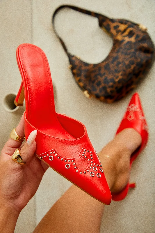 Lauryn Pump Heel Mules - Red