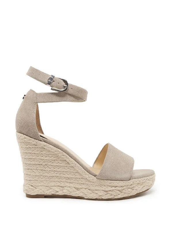 Light Grey Hidy Suede Espadrille Wedges