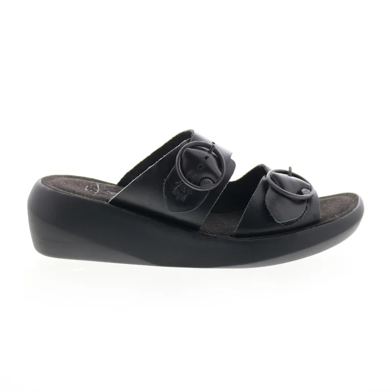 Fly London Bald BALD849FLY-000 Womens Black Leather Wedges Sandals Shoes