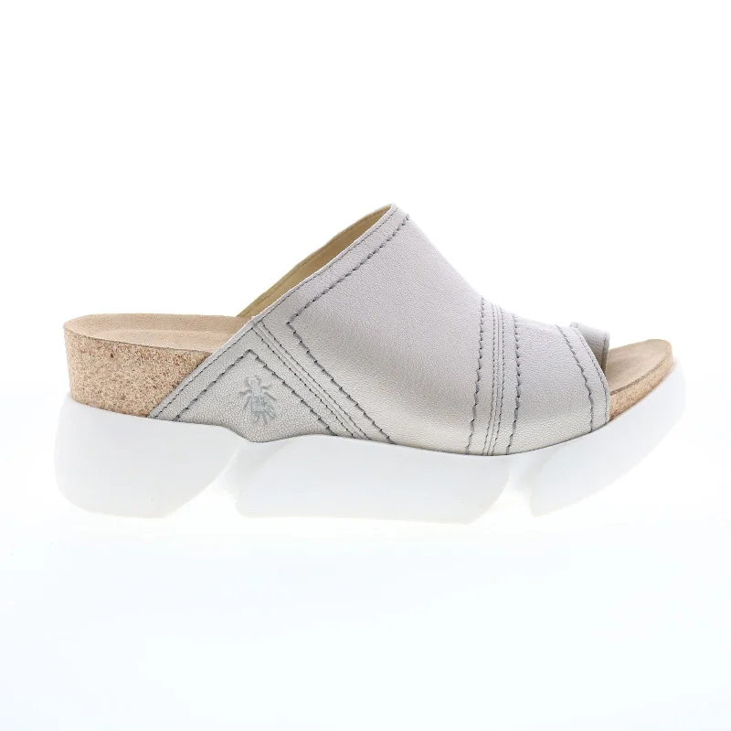 Fly London Sive SIVE866FLY-002 Womens Gray Leather Wedges Sandals Shoes