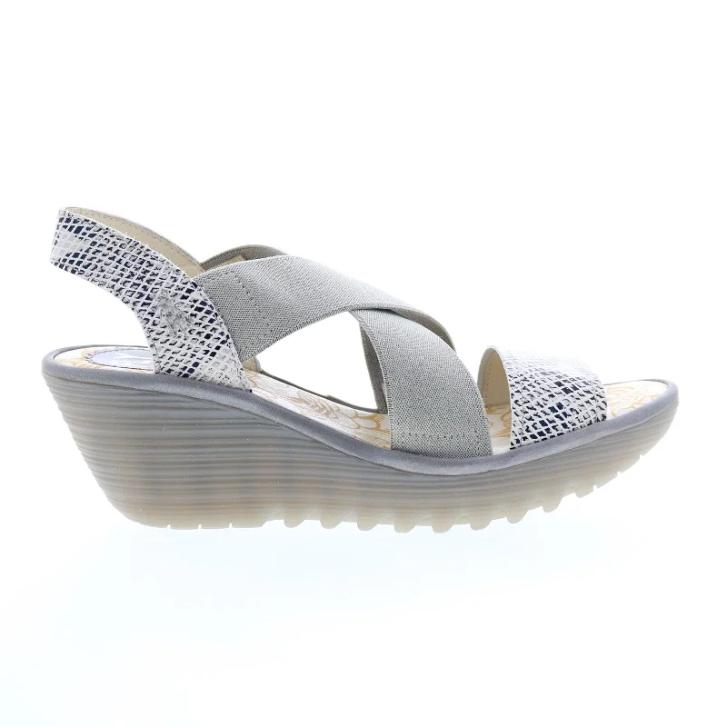 Fly London Yaji YAJI888FLY-010 Womens Gray Leather Wedges Sandals Shoes