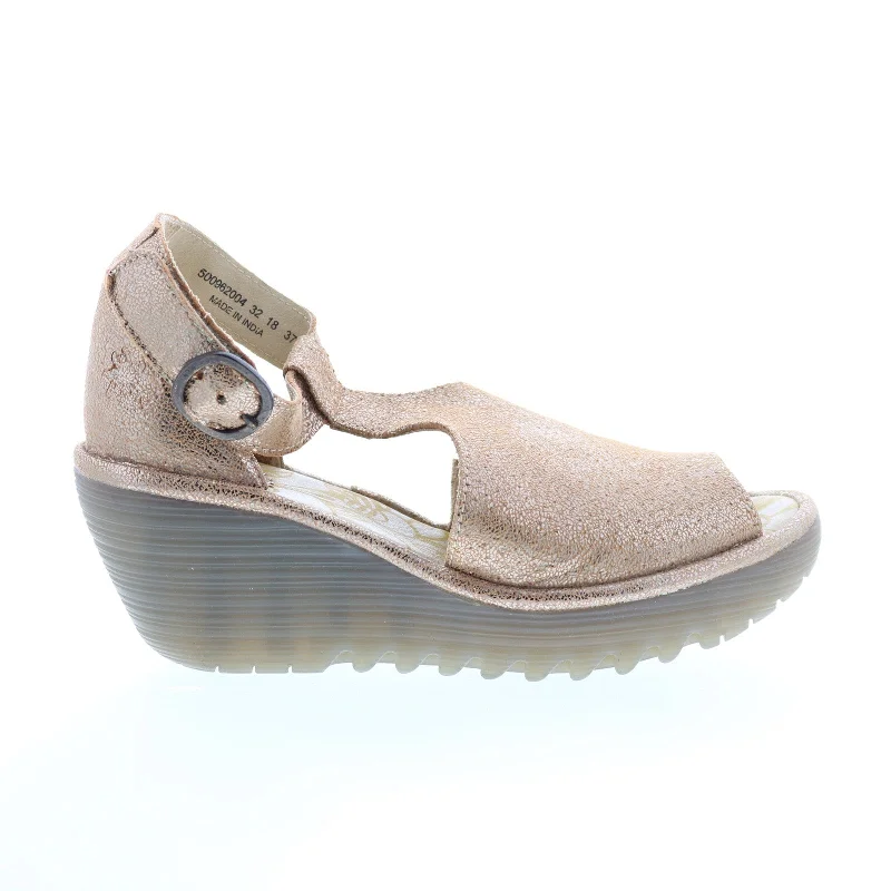 Fly London Yall YALL962FLY-004 Womens Beige Leather Wedges Sandals Shoes