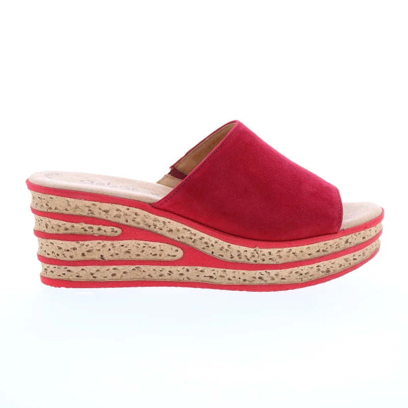 Gabor 24-650-15 Womens Red Suede Slip On Wedges Sandals Shoes