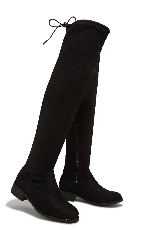 High & Low Over The Knee Flat Boots - Black