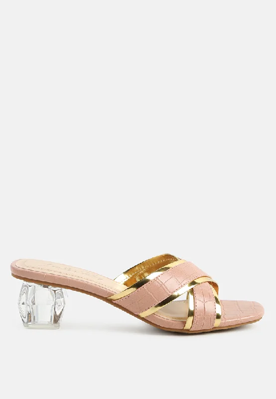 Stellar Gold Line Croc Sculpted Heel Sandals