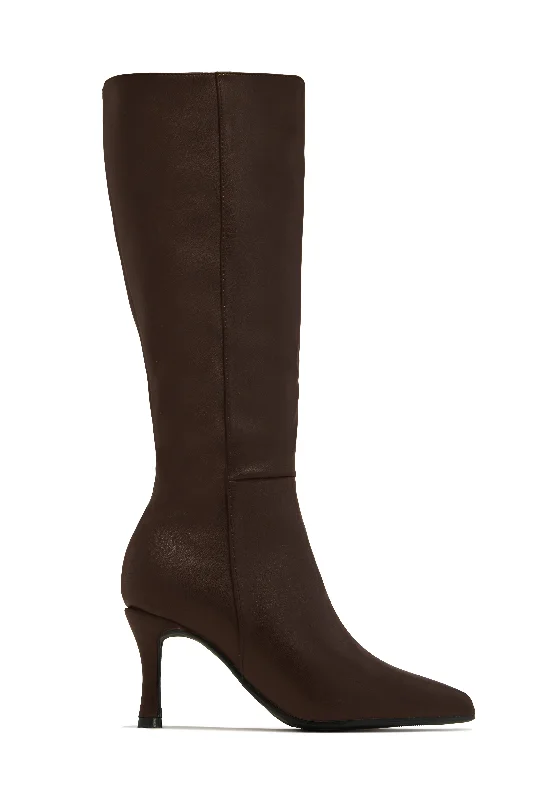 Zama Knee High Heel Boots - Brown