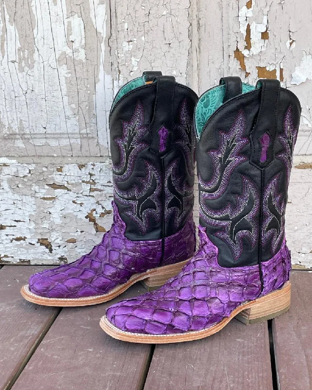 Corral Women's Purple & Black Big Bass Pirarucu Arapaima Square Toe Cowgirl Boots A4385