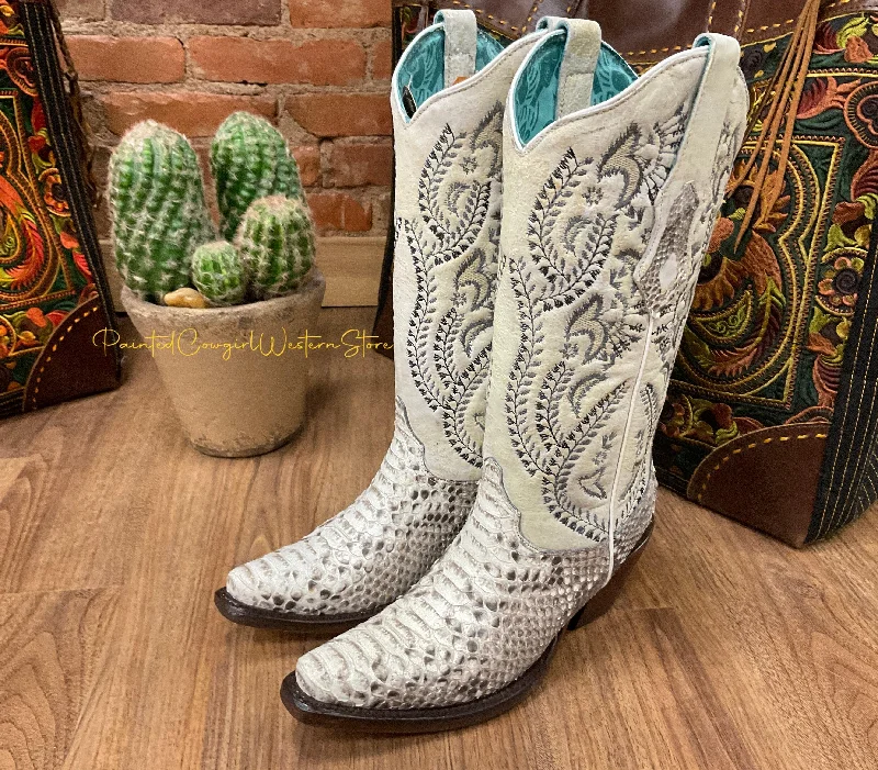 Corral Women's Natural Python Snip Toe Cowgirl Boots A4135