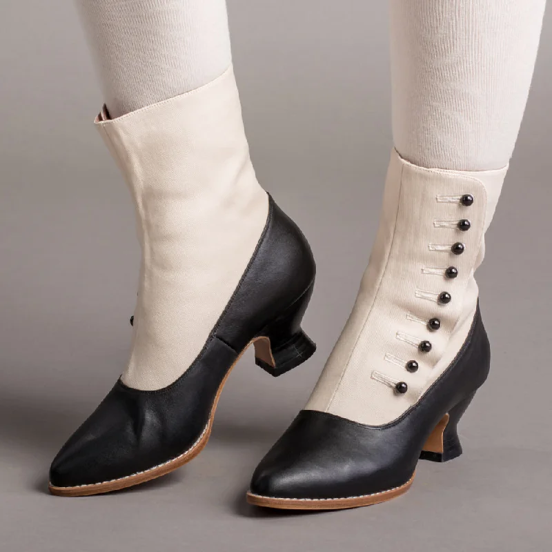 Manhattan Women's Victorian Cloth-Top Button Boots (Ivory/Black)