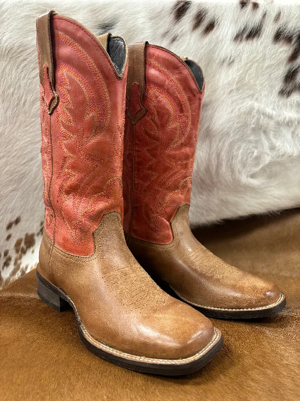 Roper Women's Lindsey Red & Tan Broad Square Toe Cowgirl Boots 0910-3528